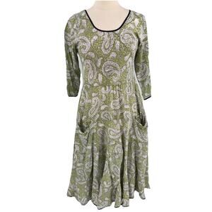 Nila Rubia 100% Cotton Hand Block Print Green Paisley Size S/M Pockets